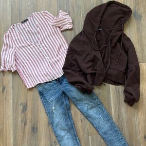Zara Outfits Bundle with Blouse, Jeans & Cropped Hoodie in S